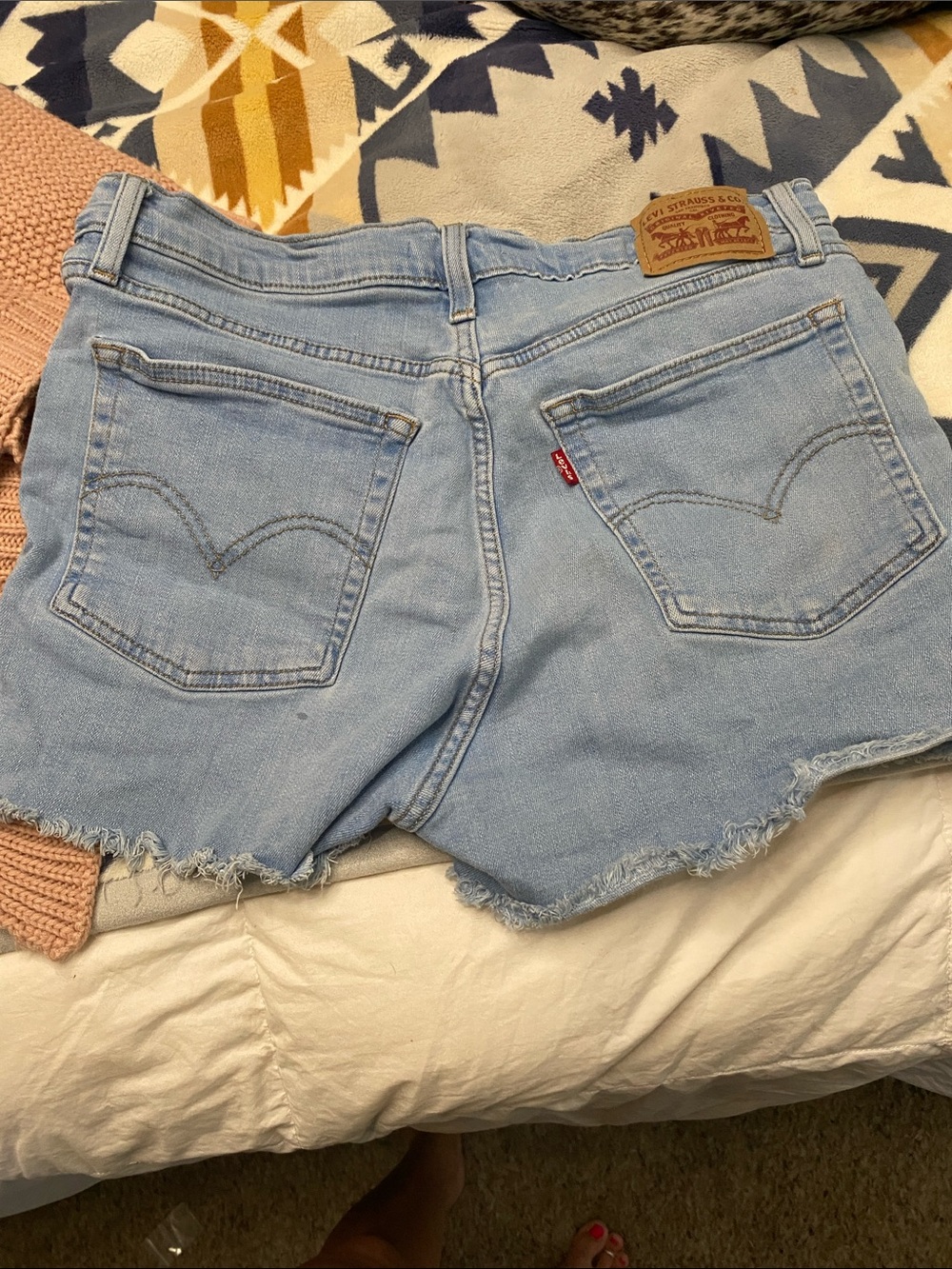 Levi's Light Blue Denim Frayed Hem Women's Shorts